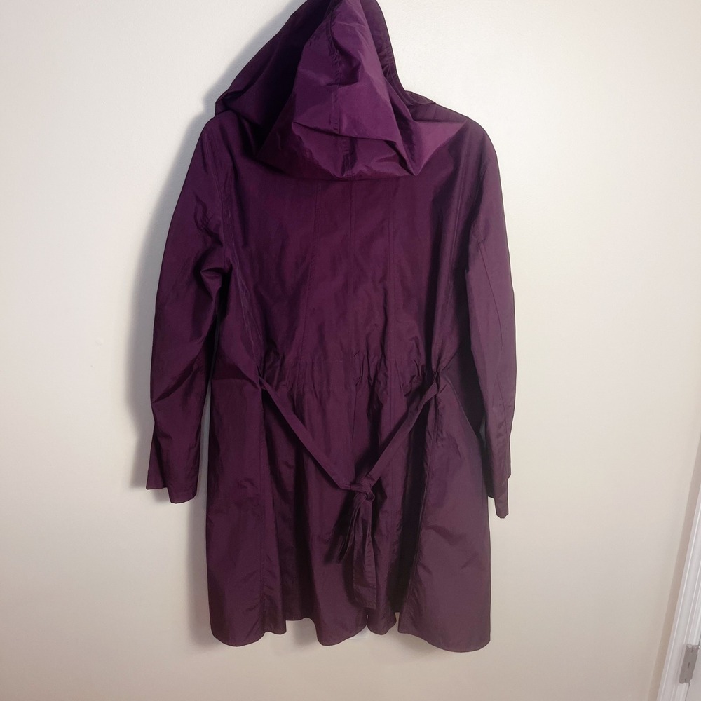Eileen Fisher Coat Women M Purple Hooded Wrap Tie Back Cotton Nylon F9AK-1 - Picture 6 of 9